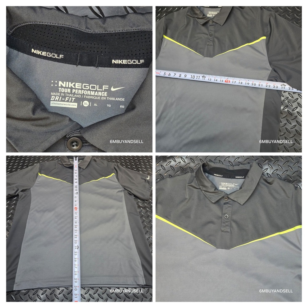 Nike Golf Tour Performance Dri-FIT Polo Shirt Grey Neon Yellow 620079-021 XL - Picture 6 of 13